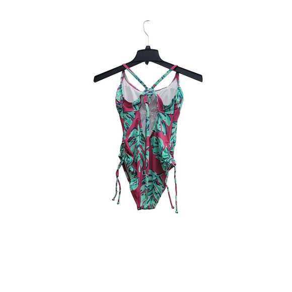 Women's Beach Betty 1 Piece Swimsuit Pink Palm Size S Small - Picture 3 of 7